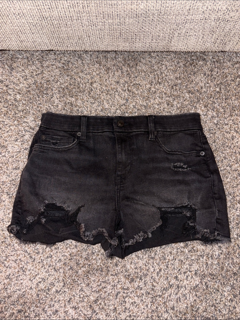 American Eagle Outfitters Black Distressed High-Rise Jean Shorts